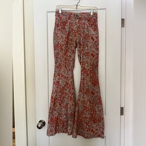 Orange Fine Corduroy Floral Mid Rise Flares Brazil